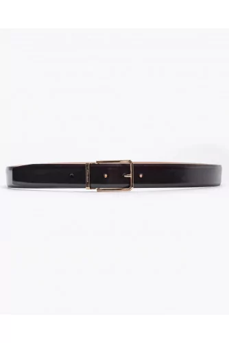 Patina leather belt with chrome buckle