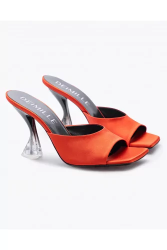 Mule Deimille orange avec talon coeur en plexis tal. 90