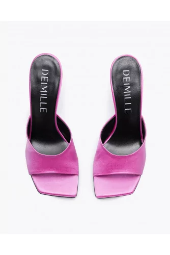 Mule Deimille fuschia avec talon coeur en plexis tal. 90