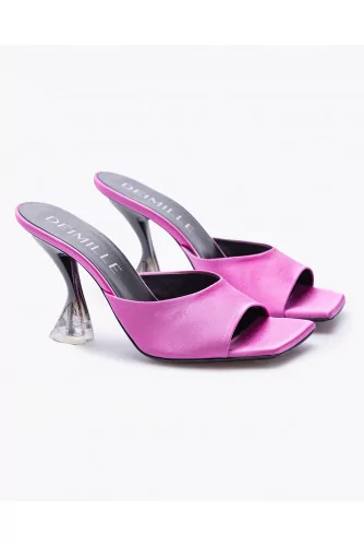 Mule Deimille fuschia avec talon coeur en plexis tal. 90