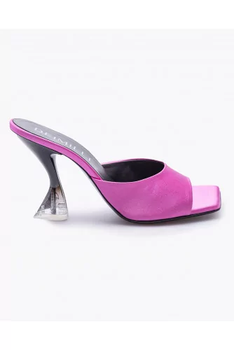 Mule Deimille fuschia avec talon coeur en plexis tal. 90