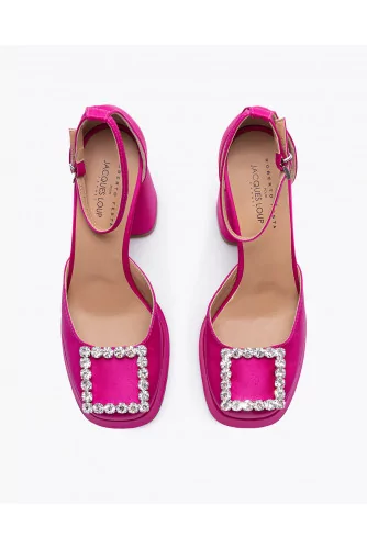 Satin cut shoes decorated with rhinestones buckle 100