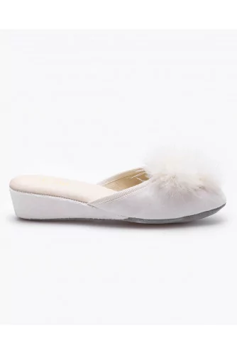 Marguerite - Velvet indoor mules with feathers 35