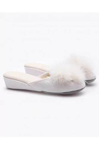 Marguerite - Velvet indoor mules with feathers 35
