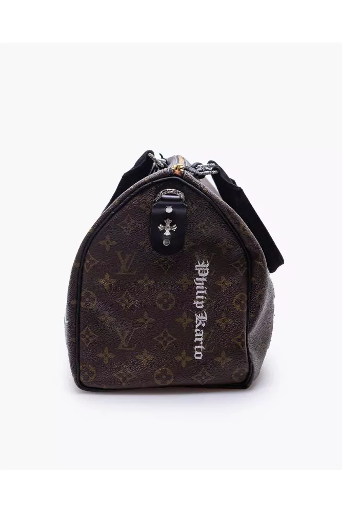 LV Speedy Stones of Philip Karto - Louis Vuitton customized bag with python  and silver details 45 cm for women