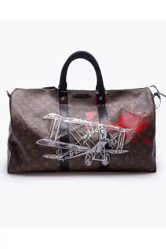 LV Keepall - Plane - Customized bag with silver and python details 50 cm