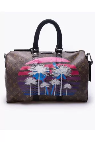 LV Speedy - Palmtrees - Customized bag with silver and python details 40 cm