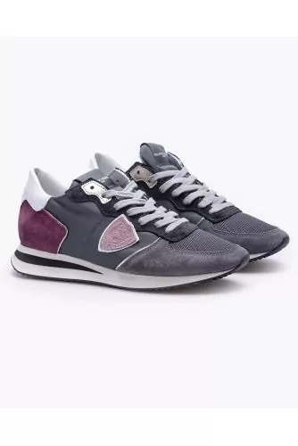 Tropez X - Split leather and textile sneakers with cut-outs and escutcheon 40