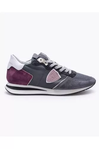 Tropez X - Split leather and textile sneakers with cut-outs and escutcheon 40