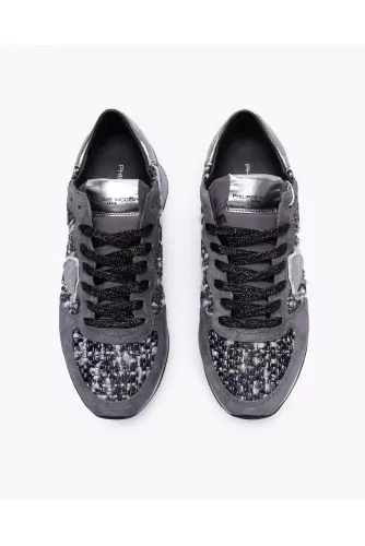 Split leather and tweed sneakers with cut-outs 40