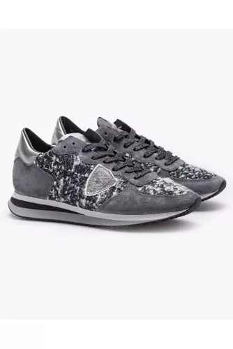 Split leather and tweed sneakers with cut-outs 40