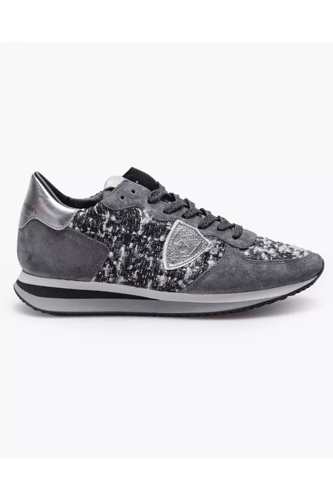 Split leather and tweed sneakers with cut-outs 40