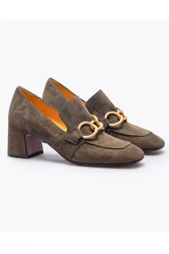 Mocassins en veau-velours avec talons et maillons de chaine 55