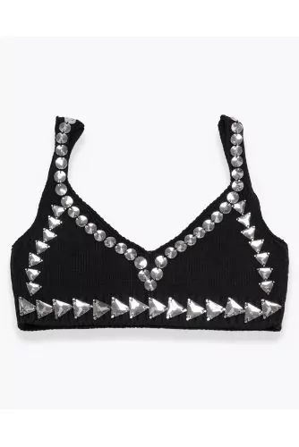 Mesh cotton bra decorated with rhinestones