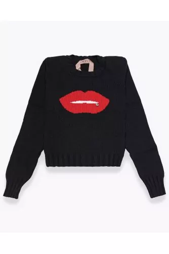 Pull en maille coton avec épaulettes et dessin bouche ML