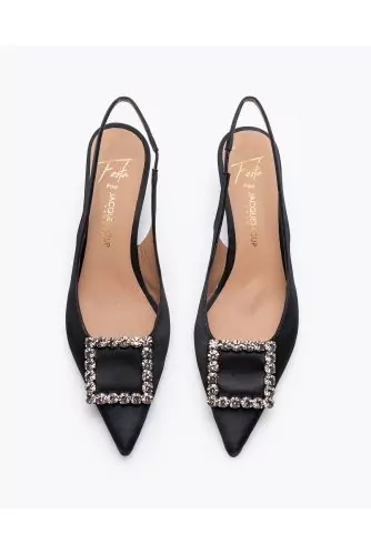 Leather and satin cut shoes with rhinestones buckle 55