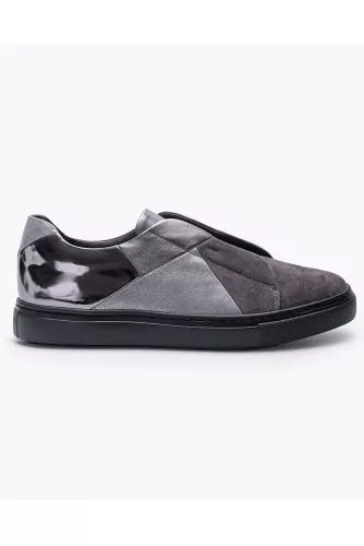 Leather, suede and split leather sneakers with elastics