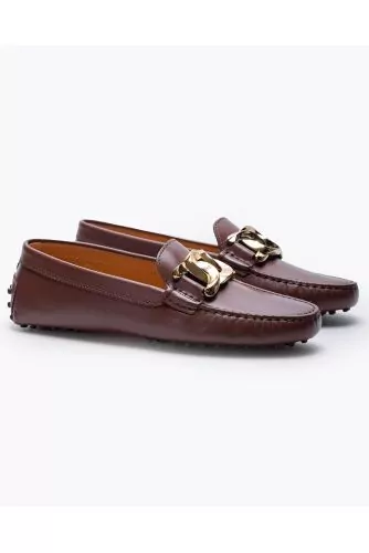 Gommino - Leather moccasins with decorative link chain