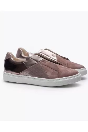 Leather, suede and split leather sneakers with elastics