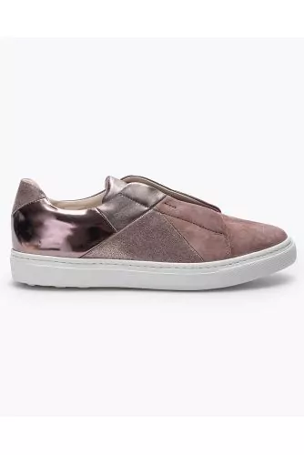 Leather, suede and split leather sneakers with elastics