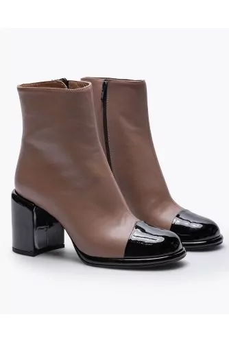 Leather low boots with varnished leather round toe 70
