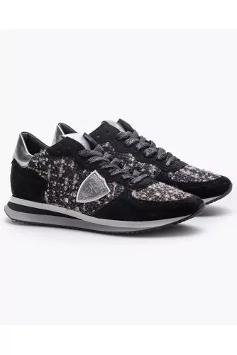 Tropez X - Split leather and tweed sneakers with cut-outs 40