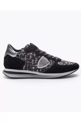 Tropez X - Split leather and tweed sneakers with cut-outs 40