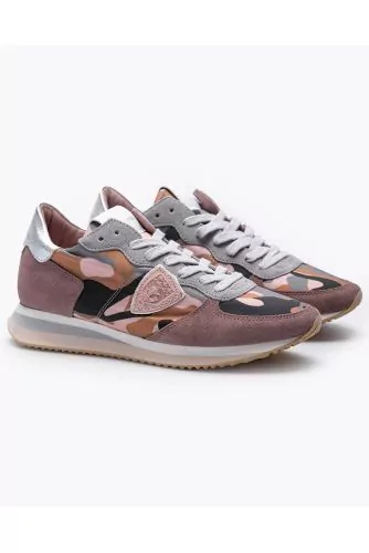 Tropez X - Split leather, tissue and leather sneakers with cut-outs and escutcheon 40