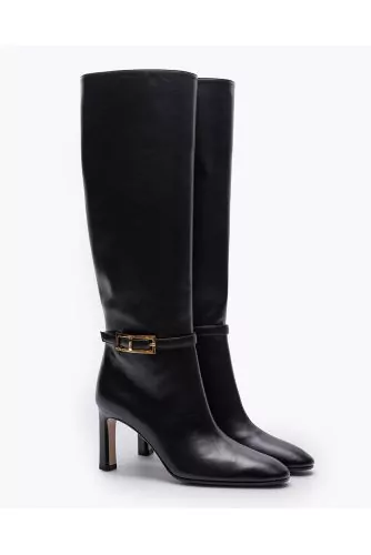 Leather high boots with decorative buckle 80