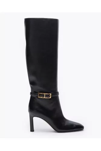 Leather high boots with decorative buckle 80