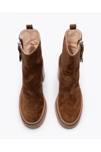 Bottines en croûte de cuir avec fermeture éclair 100