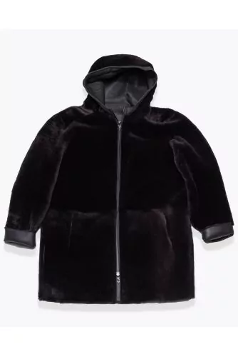 Reversible leather coat with zipper LS