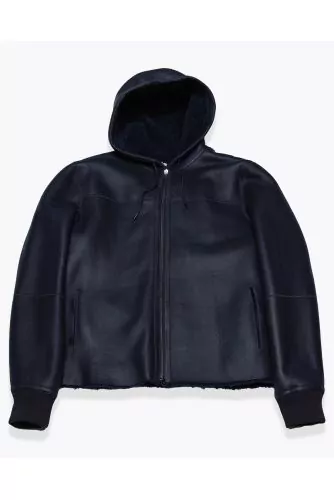 Reversible leather short coat with zipper LS