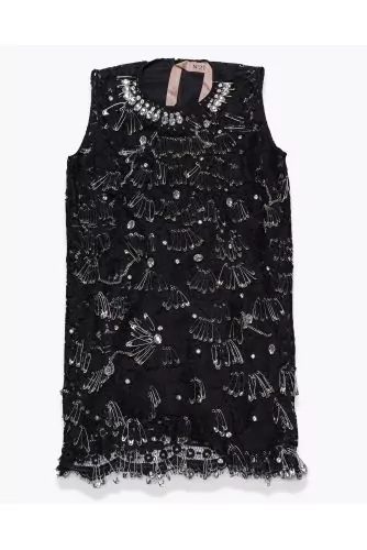 Cotton lace dress with patterned safety pins
