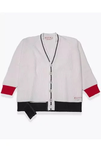 Cardigan col V en laine et coton