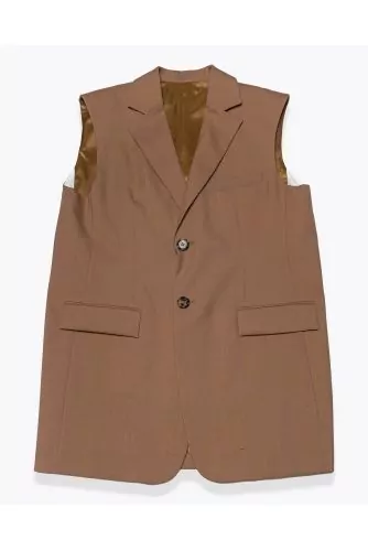 Veste tailleur réversible sans manches en laine