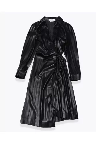 Eco leather wrap dress with waist link