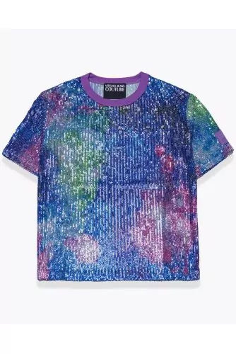 Sequin T-shirt with space print
