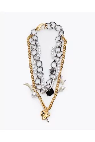 Collier de chaines avec perles et clous