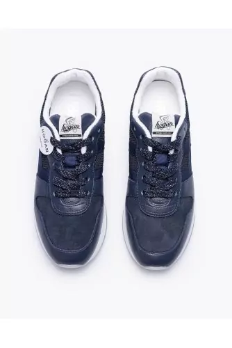 H86 Run - Leather and calf-velvet sneakers with H in contrast