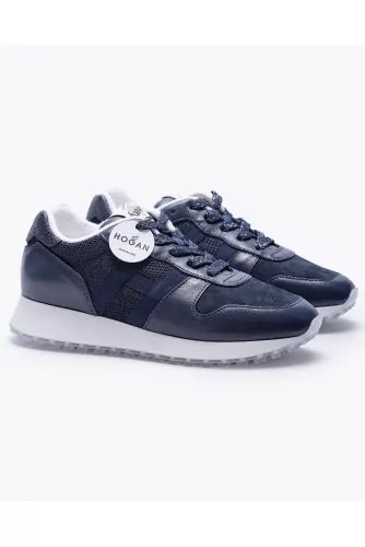 H86 Run - Leather and calf-velvet sneakers with H in contrast