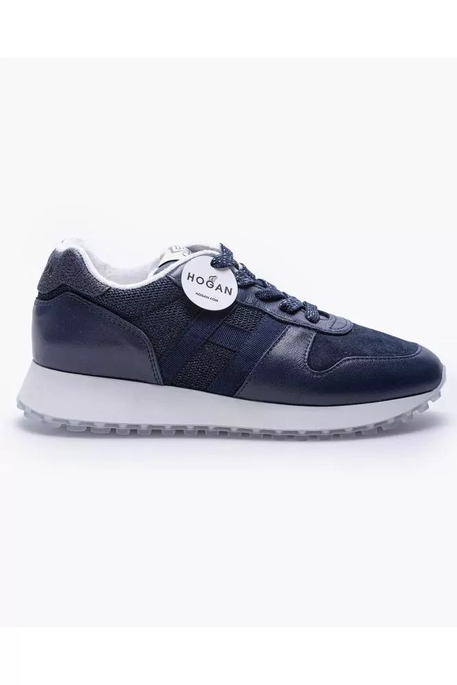 H86 Run - Leather and calf-velvet sneakers with H in contrast