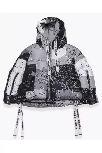 Puffy jacket fille dup with duvet and decorated with patchwork print