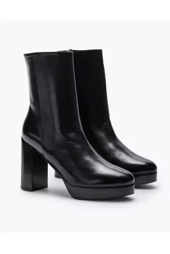 Bottines à talons en cuir avec fermeture éclair 100