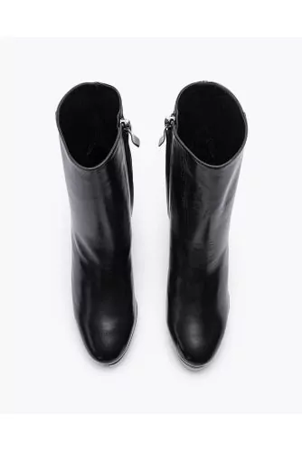 Bottines à talons en cuir avec fermeture éclair 100