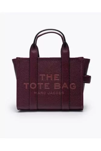 Mini grained leather tote bag with printed logo