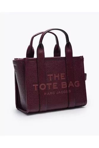 Mini grained leather tote bag with printed logo
