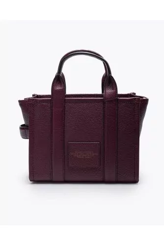 Mini grained leather tote bag with printed logo