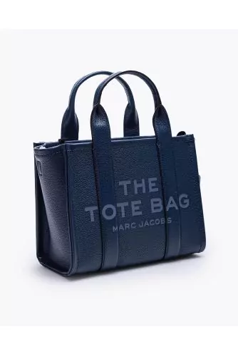 Grained leather tote bag with printed logo