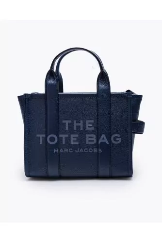 Grained leather tote bag with printed logo